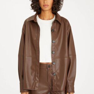 Sanctuary Women's Relaxed Fit Lightweight Leather Like Shacket - XXS